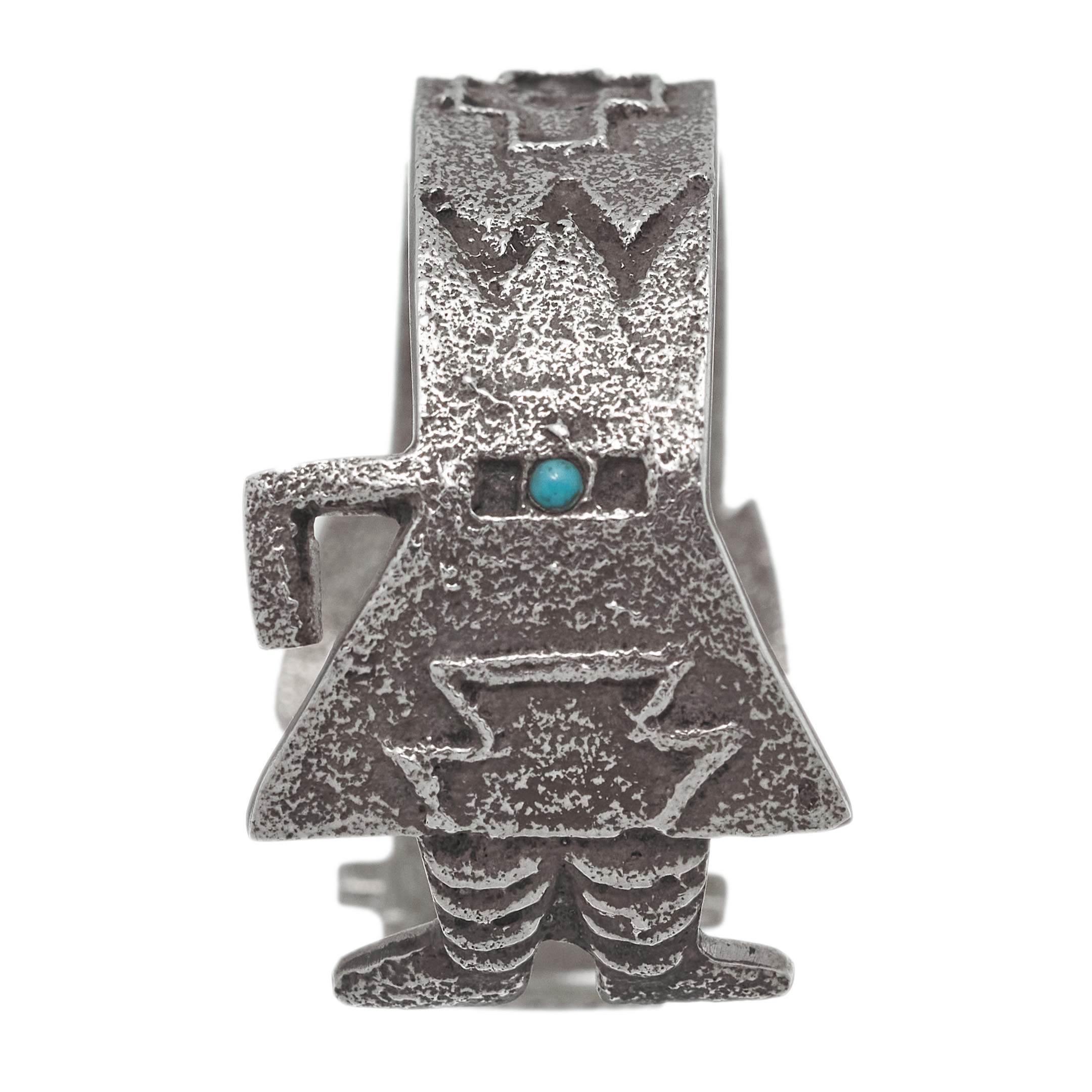 Bracelet Kachina en argent mat serti de turquoise et corail, MIS33 - Harpo Paris