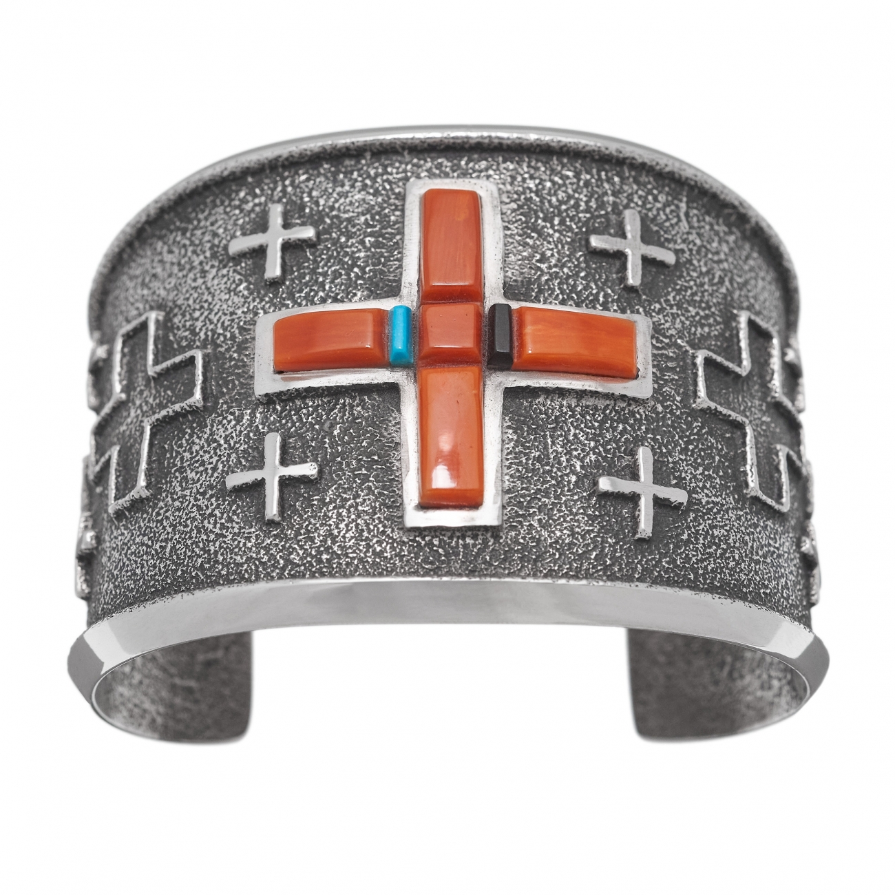 Navajo bracelet  MIS37 in tufa cast silver and coral - Harpo Paris