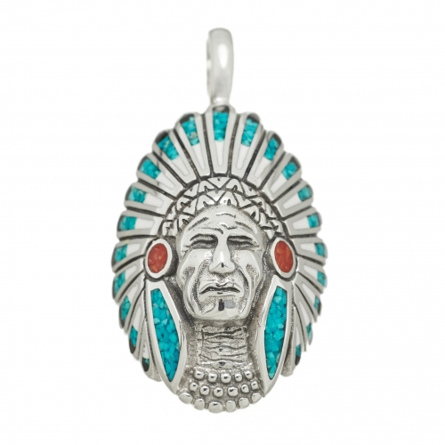 Harpo Paris pendant P552 indian chief chip inlay and silver