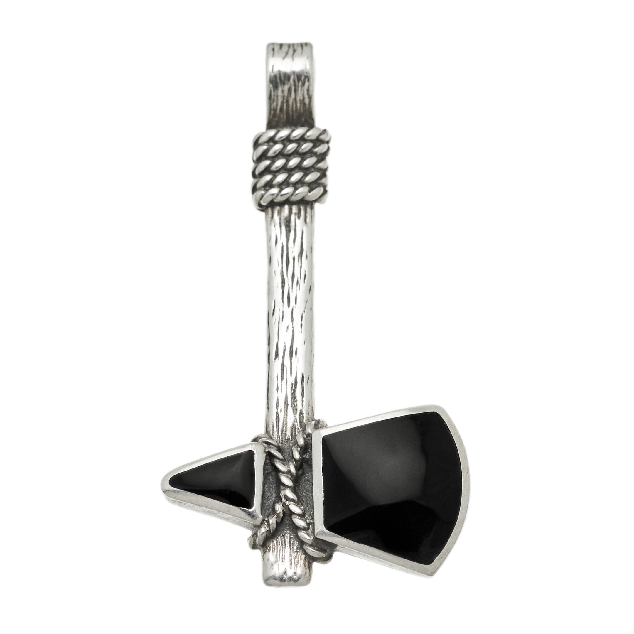 Native American pendant. Tomahawk in silver with stones in Chip