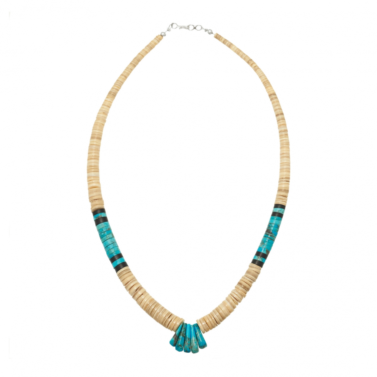 Necklace CO127 in shell beads and turquoise - Harpo Paris