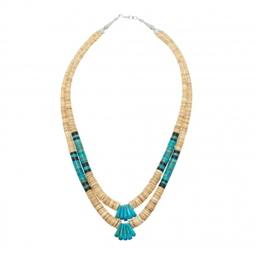 Necklace CO08 in shell heishi beads and turquoise - Harpo Paris