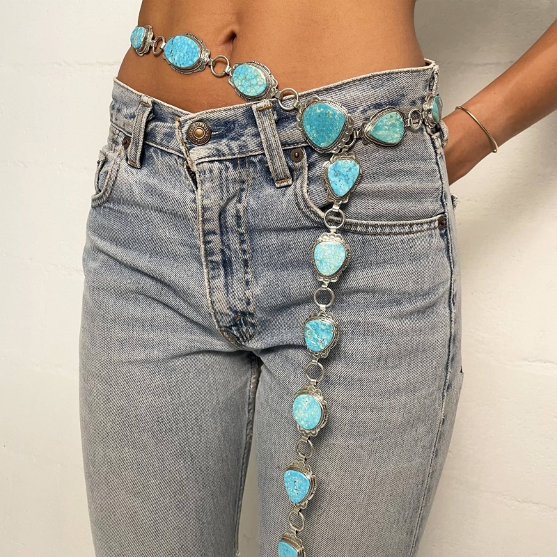 Jewel belt CC03 in turquoise and silver