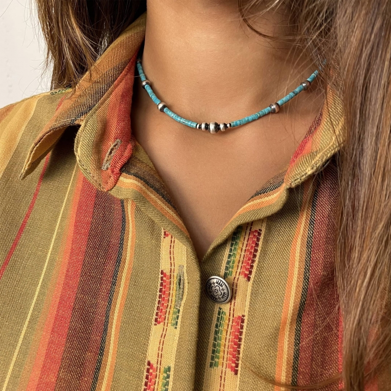 Necklace CO145 for women in turquoise and silver - Harpo Paris