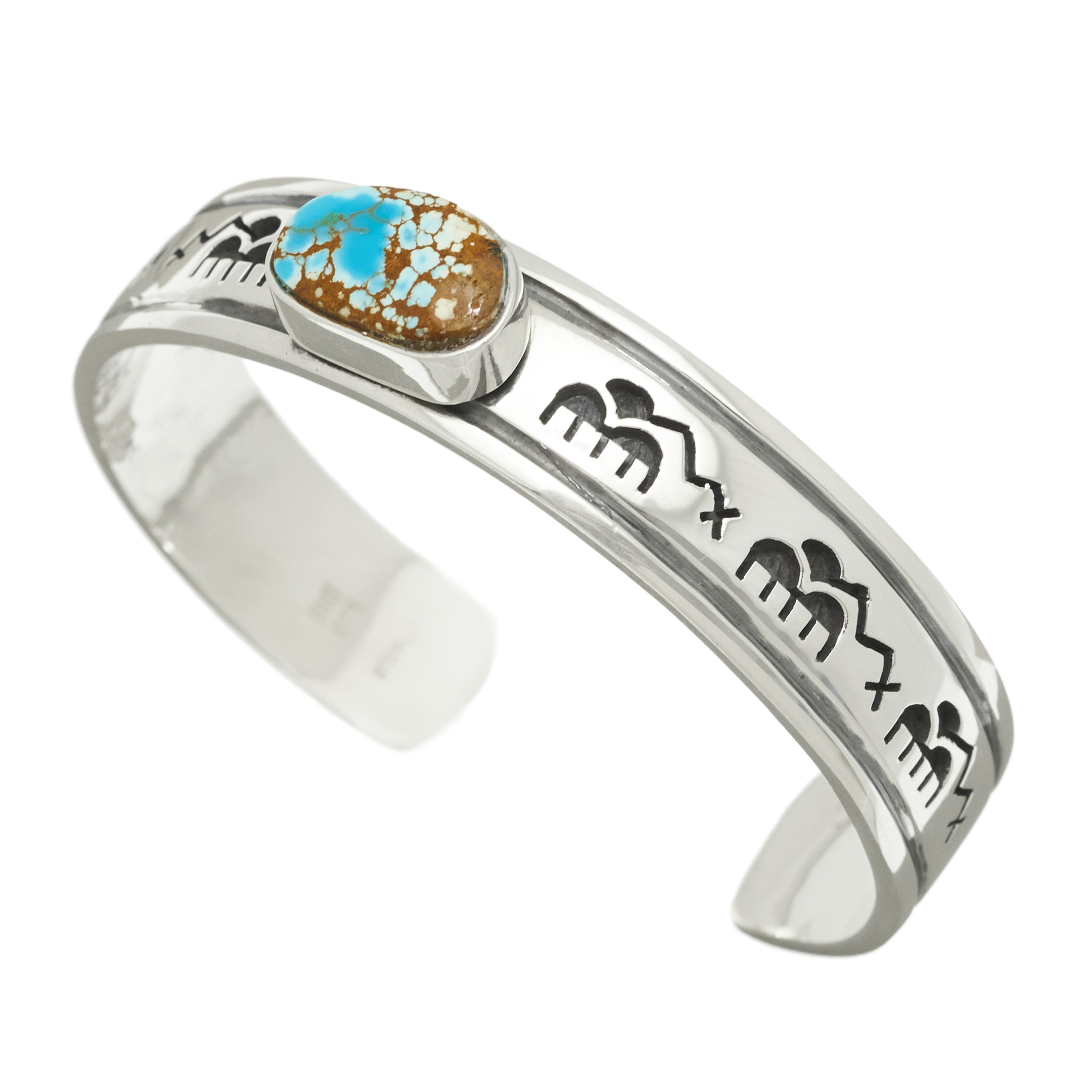 Bracelet Hopi en argent serti d'une turquoise Ithaca Peak, BR589 - Harpo Paris