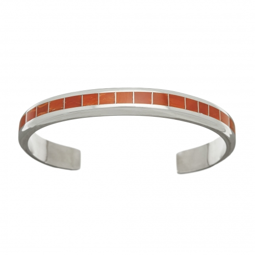 Zuni bracelet BR597 for men in coral and silver - Harpo Paris