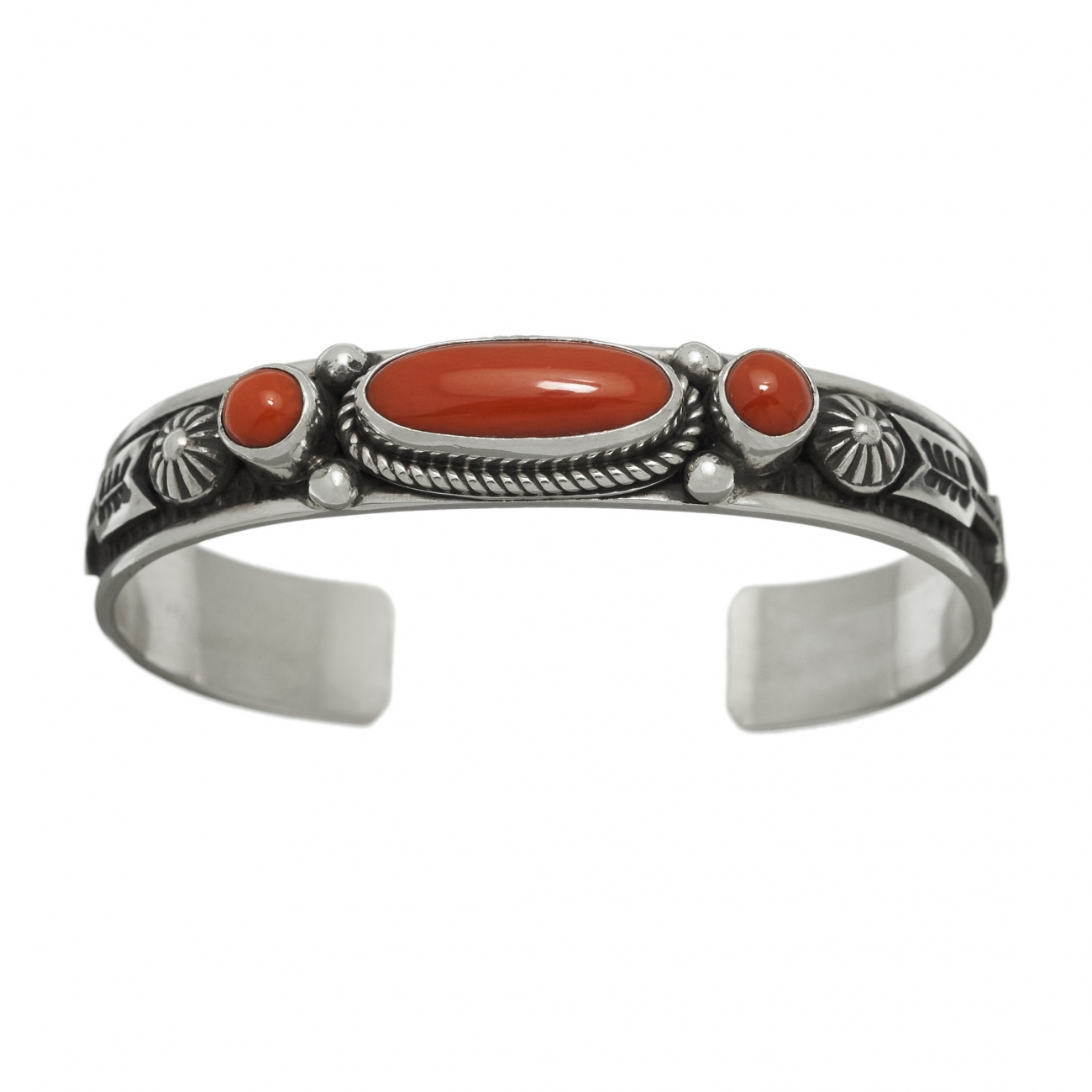 Navajo bracelet for women in coral and silver - Harpo Paris