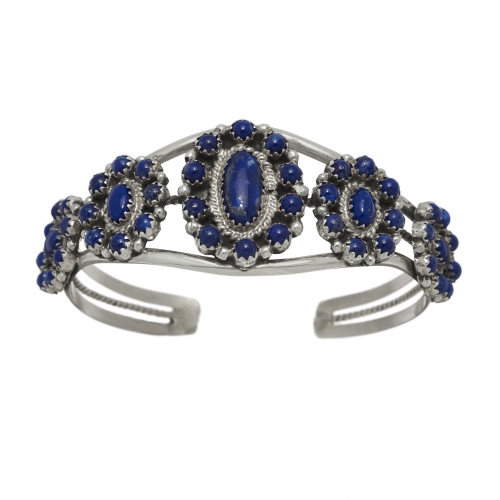 Bracelet fleurs Zuni pour femme BR612 en lapis lazuli et argent - Harpo Paris