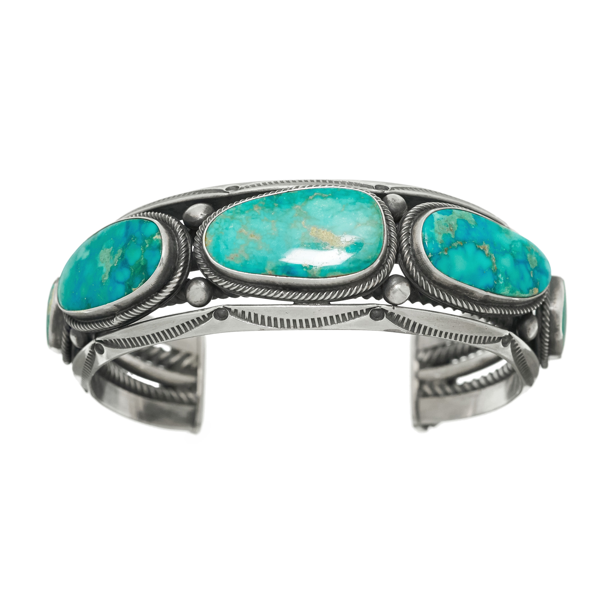 Navajo bracelet for women set with turquoises, BR640 - Harpo Paris