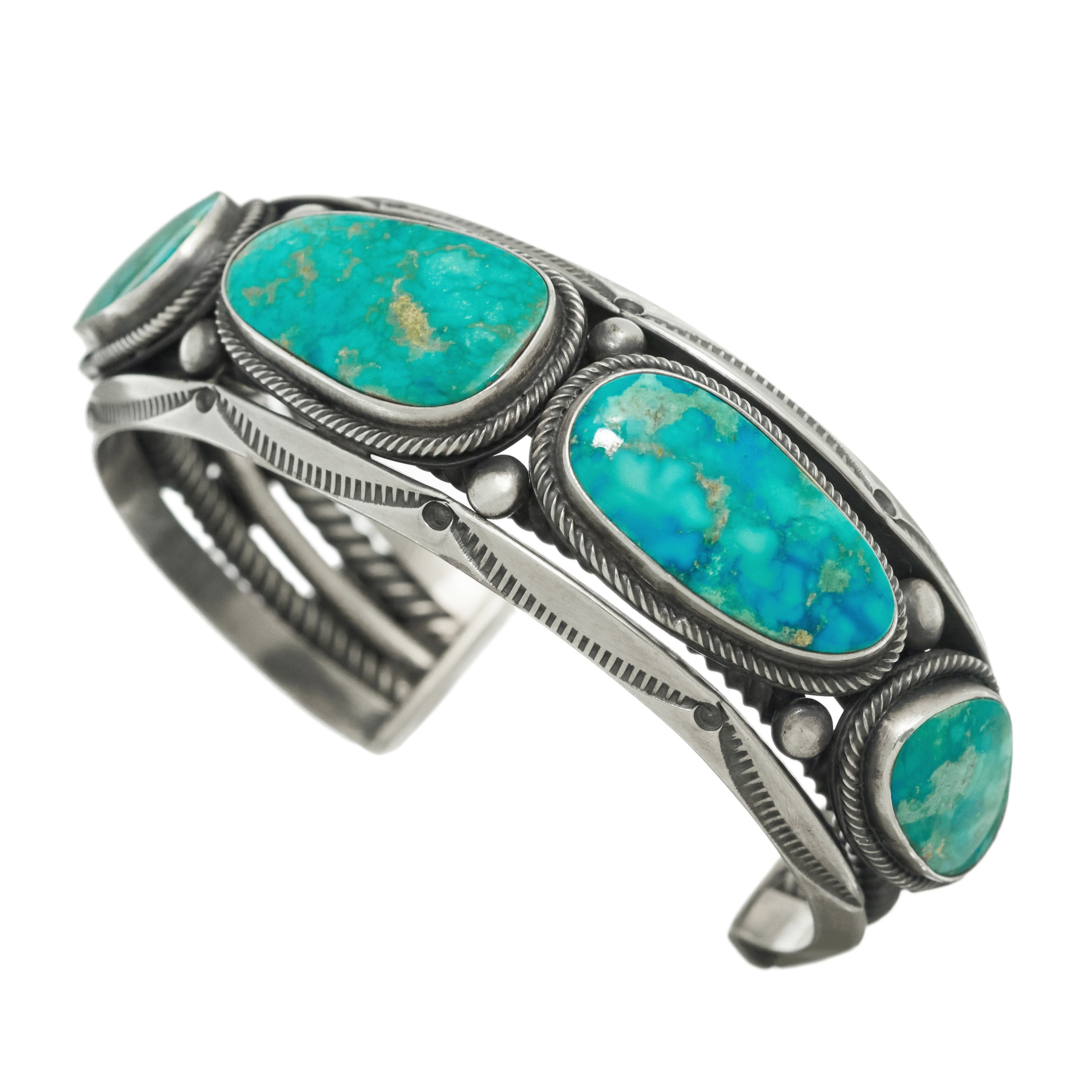 Bracelet Navajo en argent pour femme serti de turquoises, BR640 - Harpo Paris