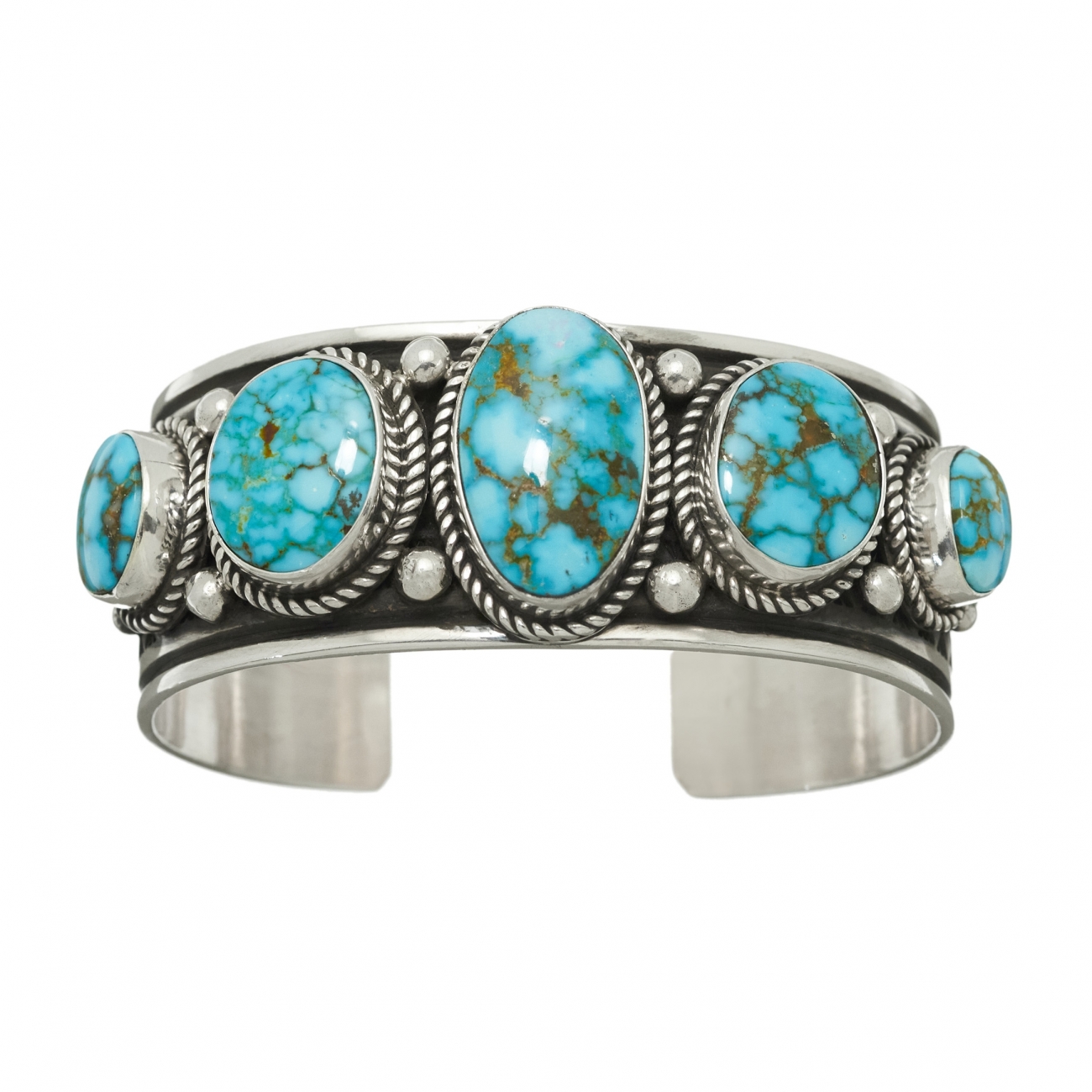 Bracelet Navajo BR641 pour femme en turquoises et argent - Harpo Paris