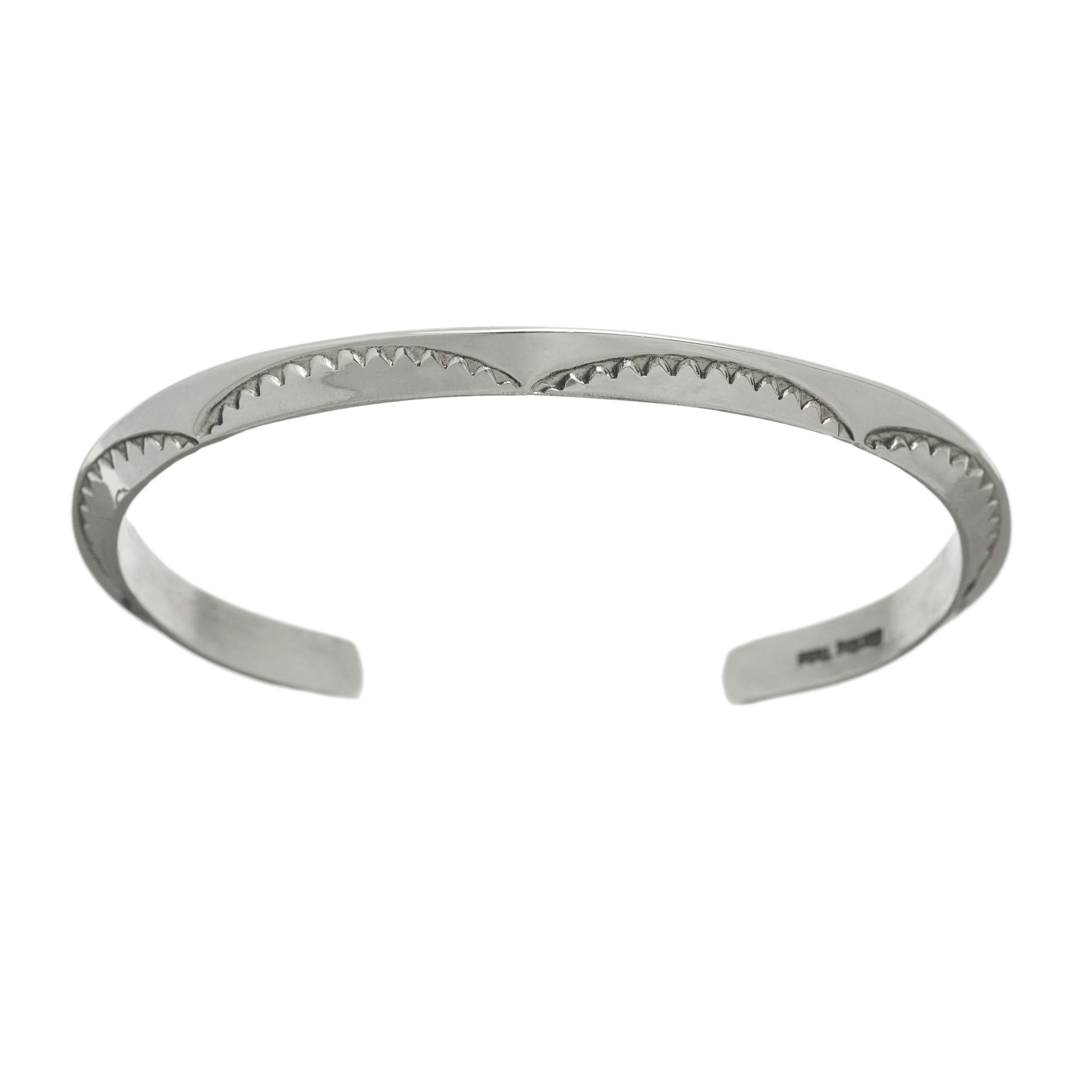 Navajo silver bracelet, stamped of thin Native patterns, BRw36 - Harpo Paris