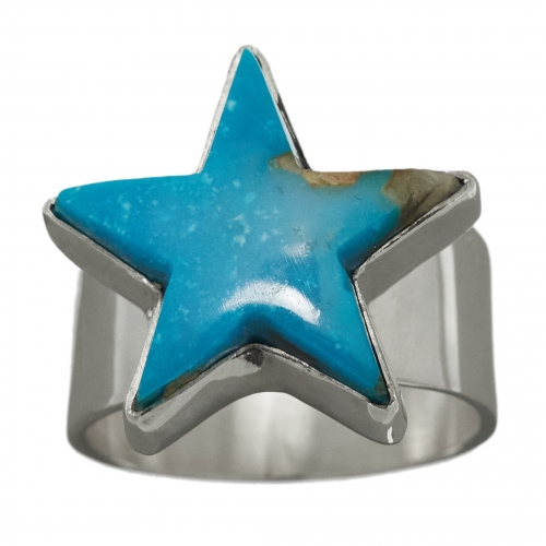 Navajo ring BA946 with a turquoise star on silver - Harpo Paris