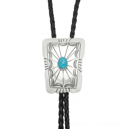 Bolo tie BTw29 in silver and turquoise -  Harpo Paris