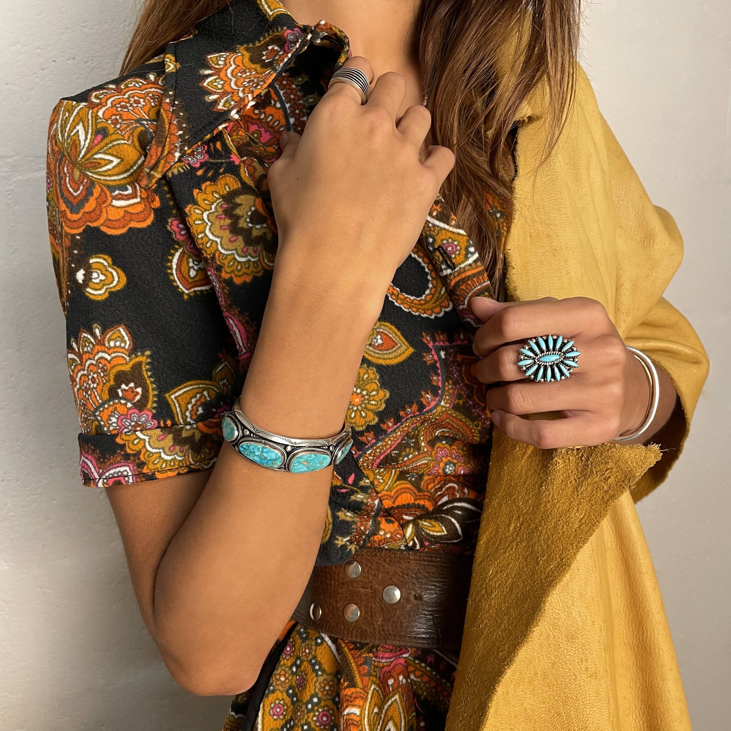 Bracelet Navajo en argent pour femme serti de turquoises, BR640 - Harpo Paris
