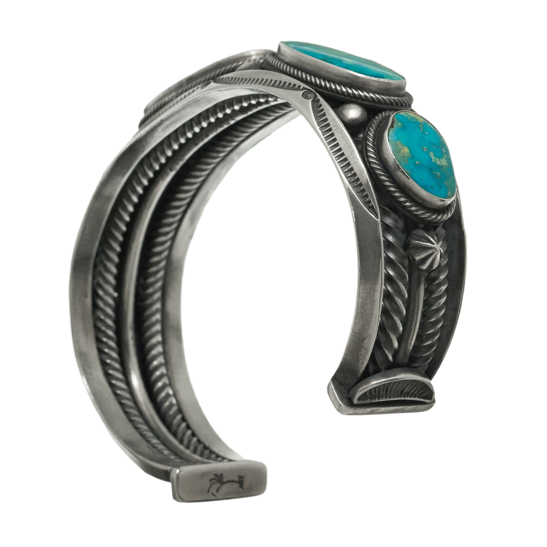 Navajo bracelet for women set with turquoises, BR640 - Harpo Paris