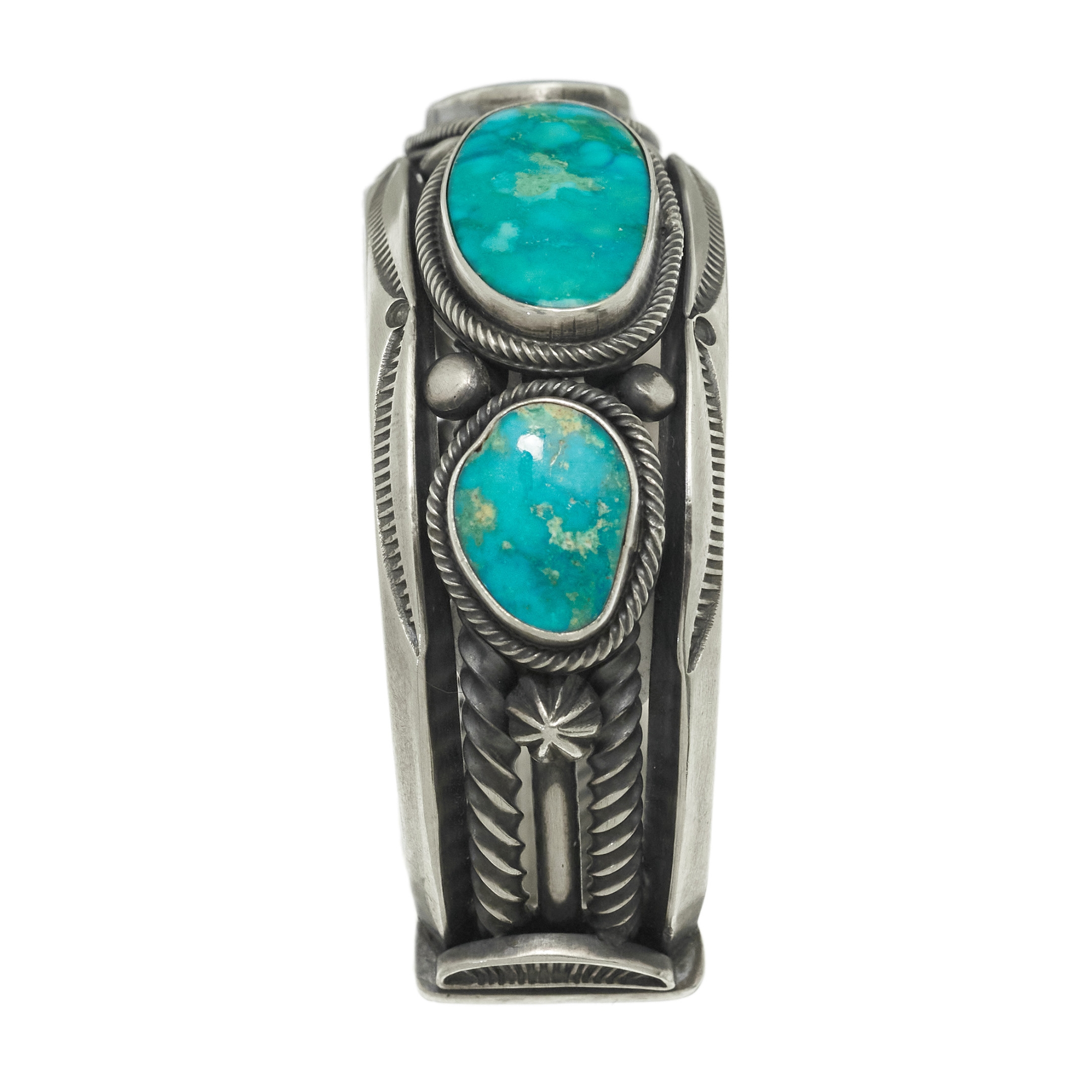 Navajo bracelet for women set with turquoises, BR640 - Harpo Paris