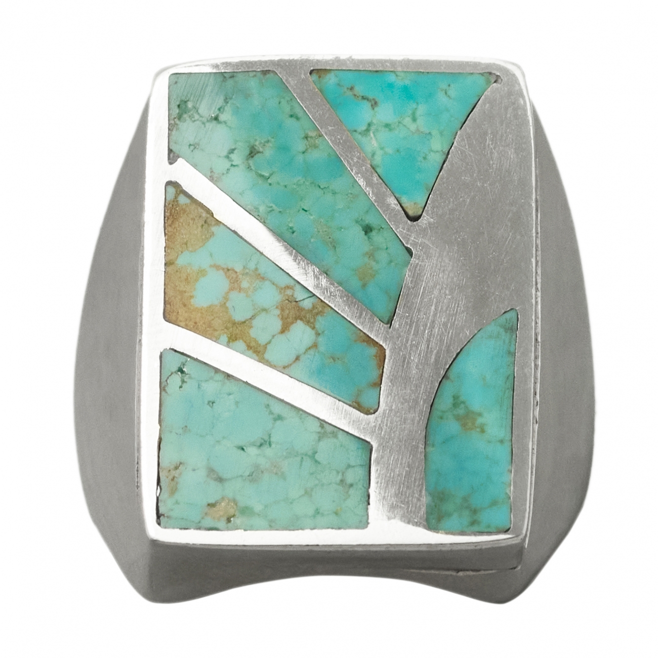 Bague Navajo BA949 en marqueterie de turquoise sur argent - Harpo Paris