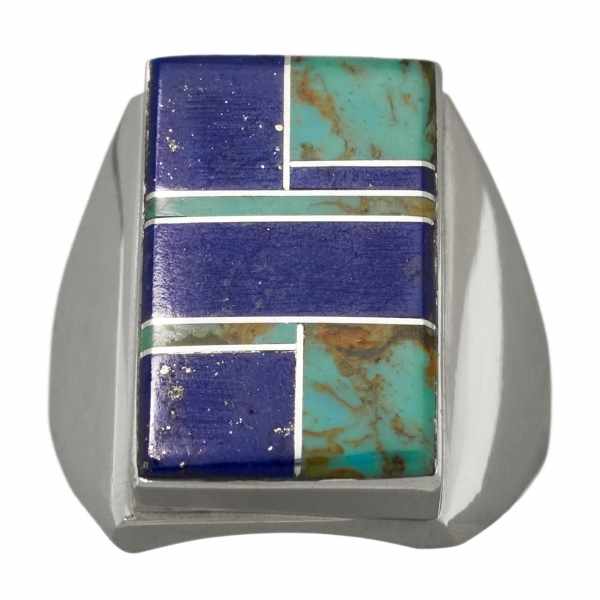 Navajo ring BA950 in turquoise, lapis and silver - Harpo Paris