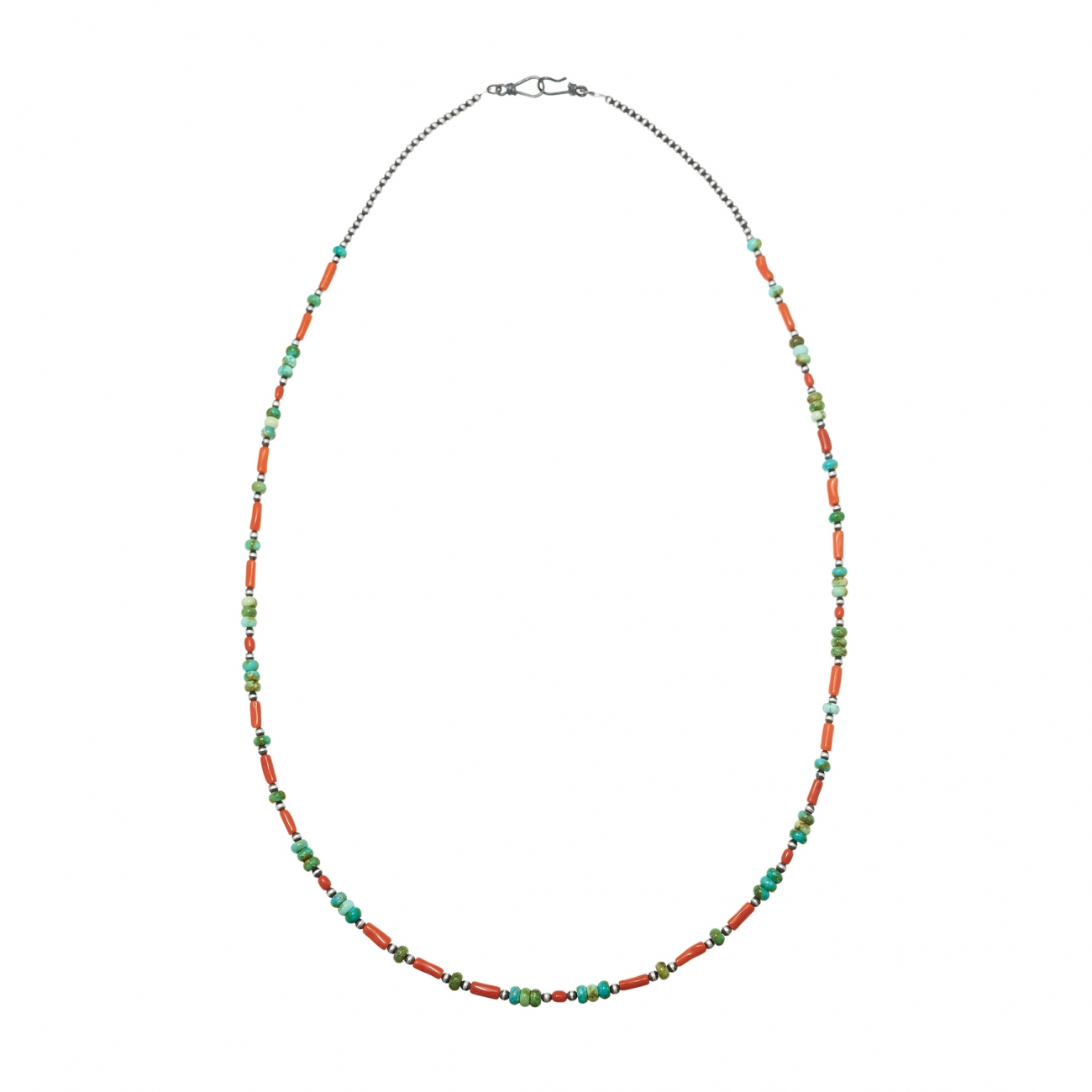 Unisex necklace CO162 in coral, turquoise and silver - Harpo Paris