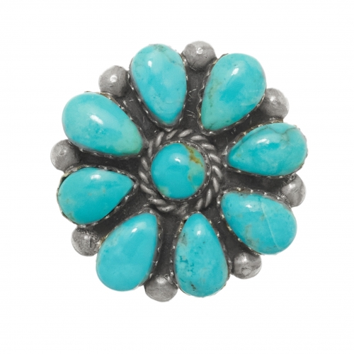 Flower pendant brooch Harpo Paris BRO57 in turquoise and silver