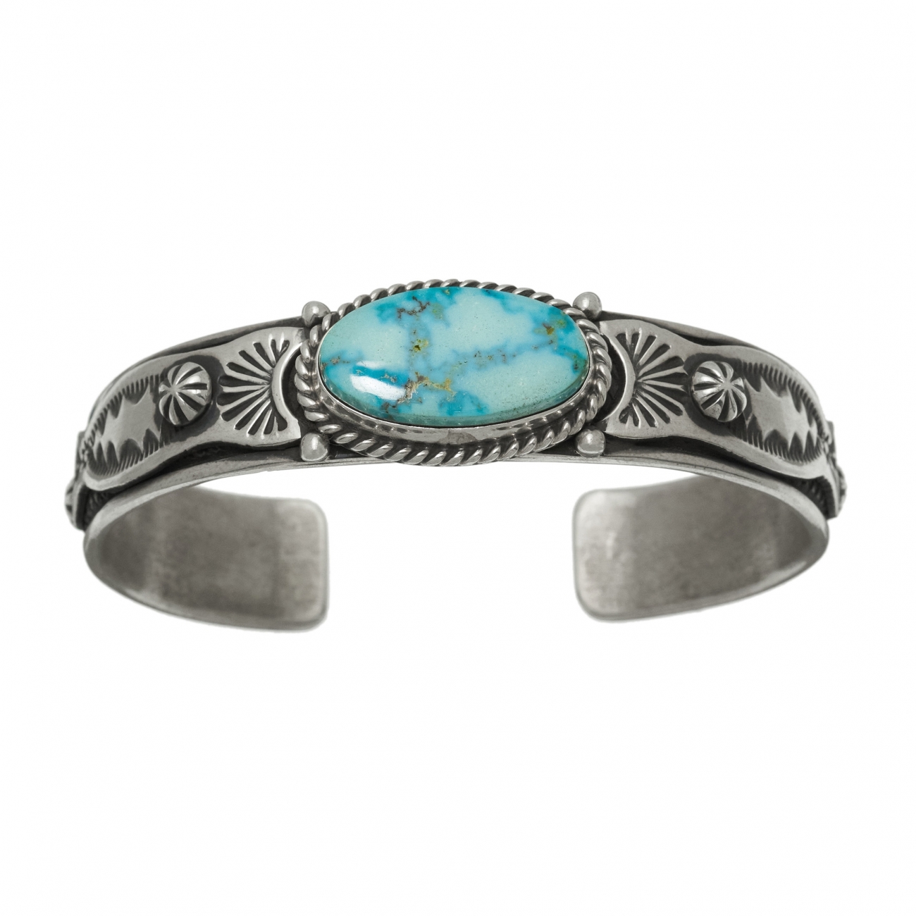 Turquoise and silver Navajo bracelet BR662 - Harpo Paris