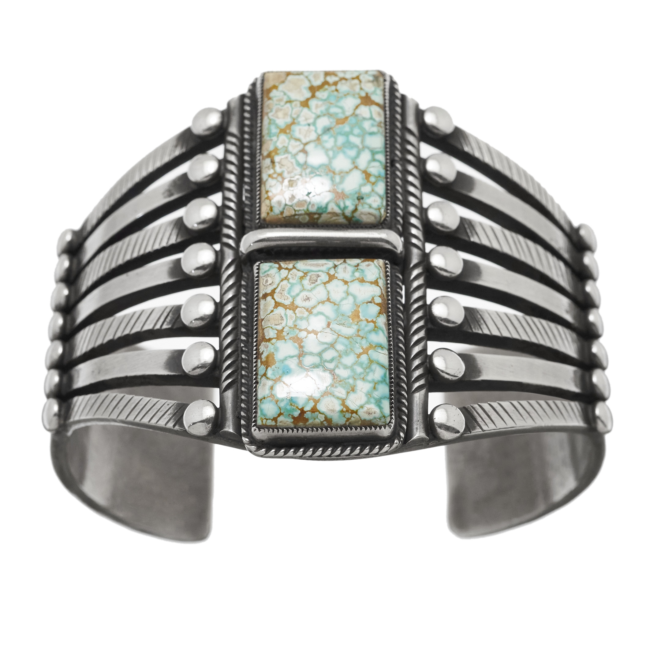 Navajo bracelet with Number 8 turquoises set in silver, BR664 - Harpo Paris