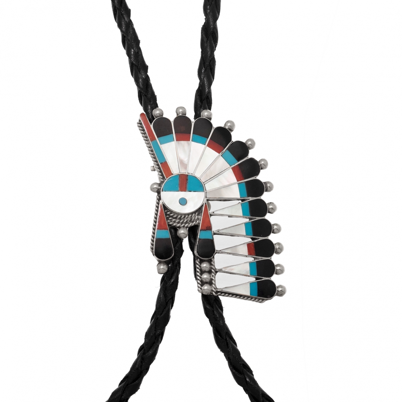 Bolo tie BT44 Harpo Paris, sunface in inlay and silver