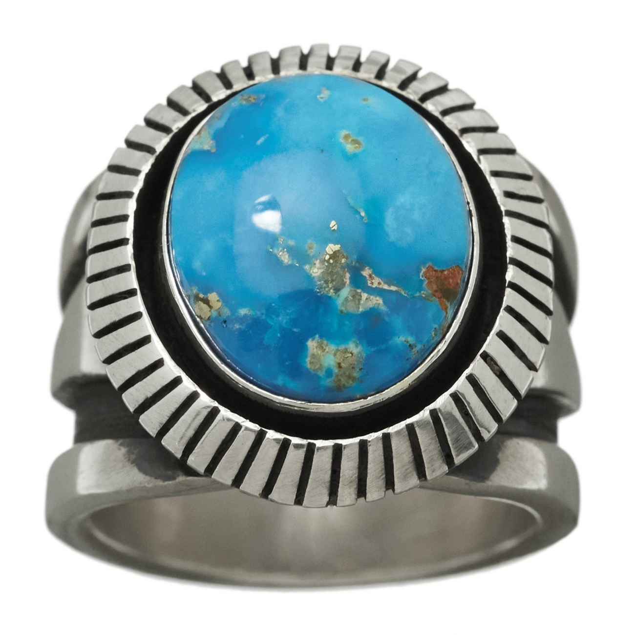 Epaisse bague navajo BA966 en turquoise et argent - Harpo Paris