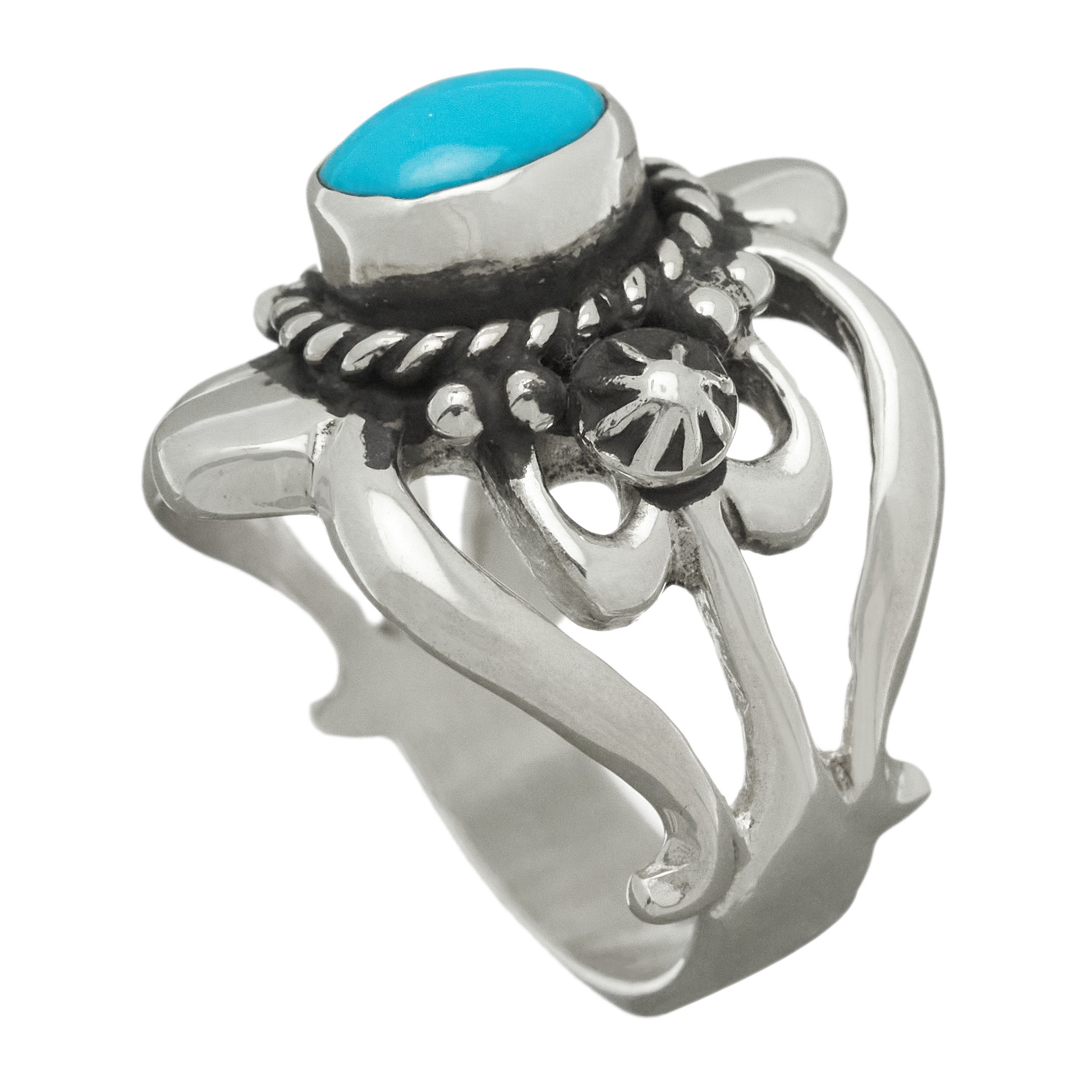 Ring for women with a turquoise set in silver, BA967 - Harpo Paris