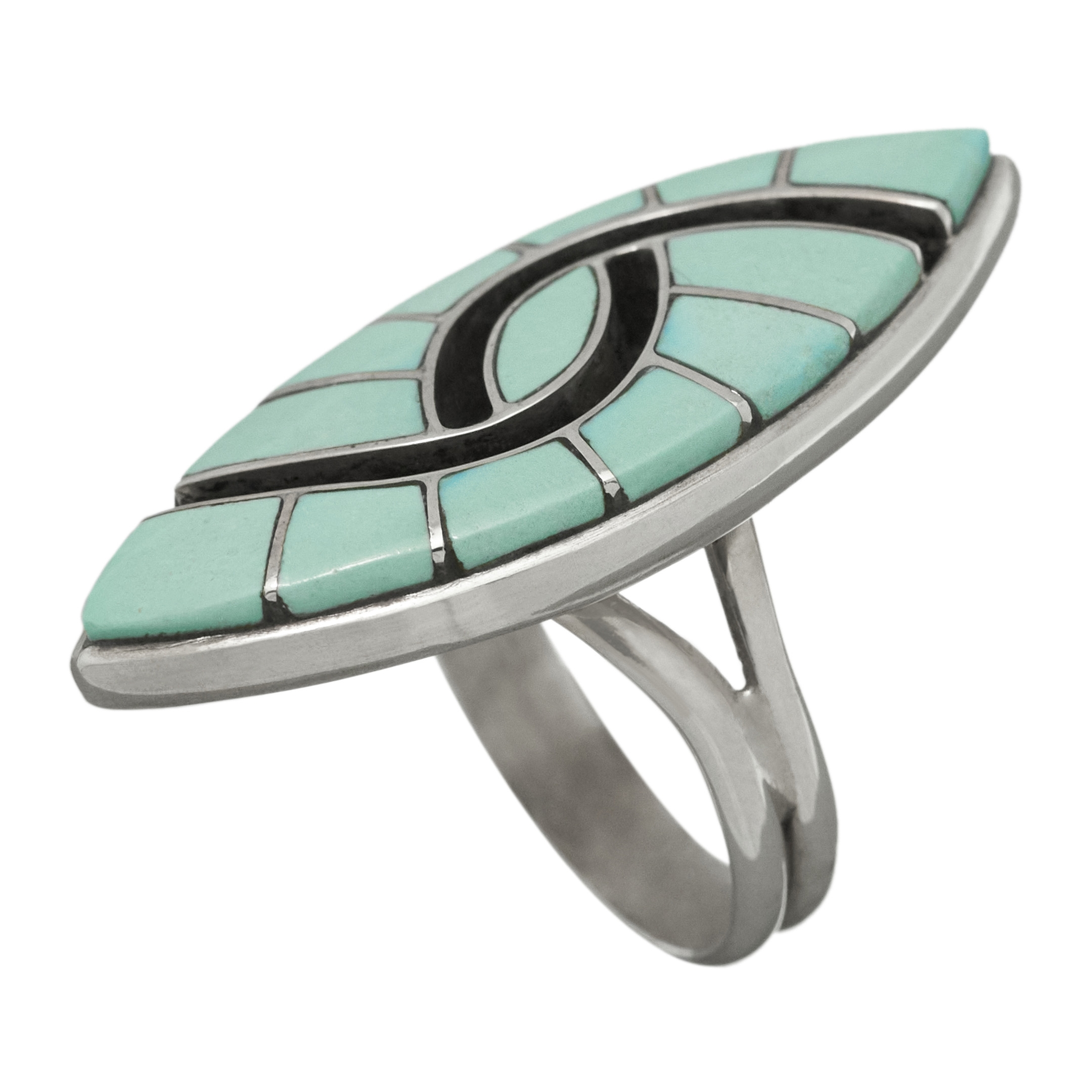 Zuni ring in marquise shape and turquoise inlay, BA980 - Harpo Paris