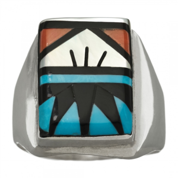 Zuni ring for men BA1008 in silver and inlay - Harpo Paris