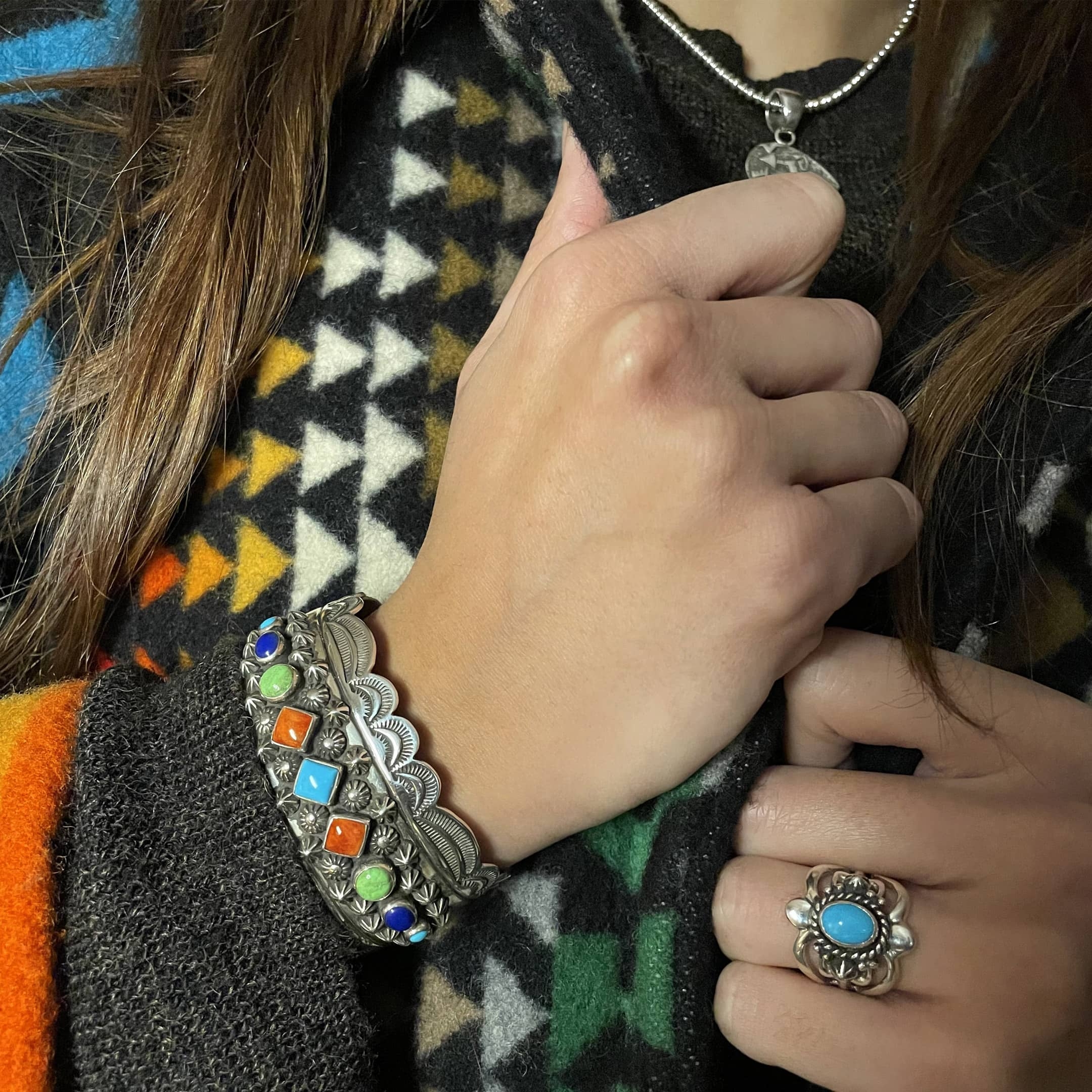 Ring for women with a turquoise set in silver, BA967 - Harpo Paris