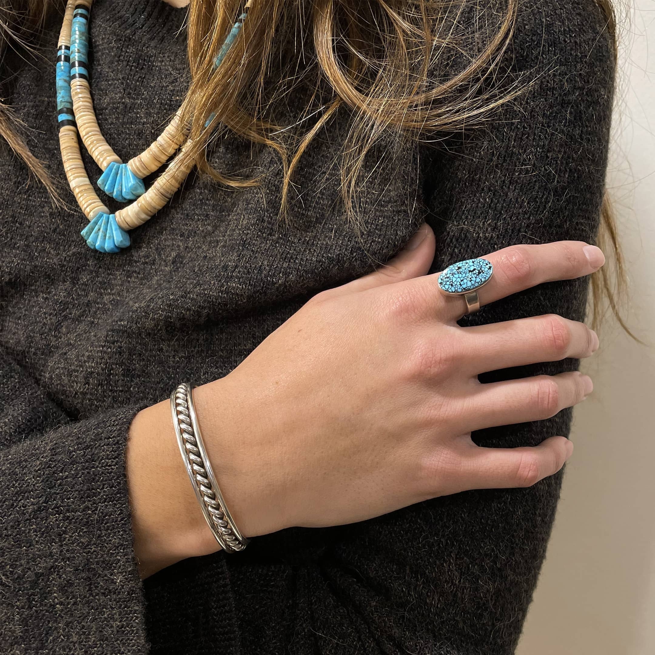 Navajo bracelet in silver made of a twisted wire, BR652 - Harpo Paris
