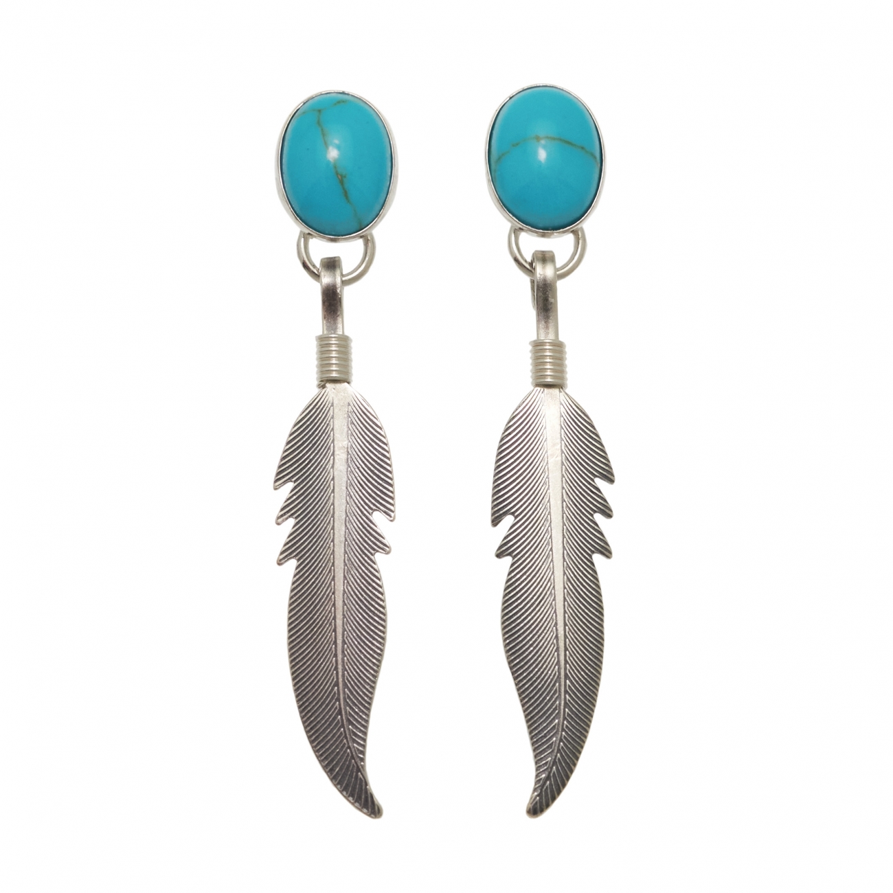 Boucles d'oreilles pendantes argent massif + turquoise