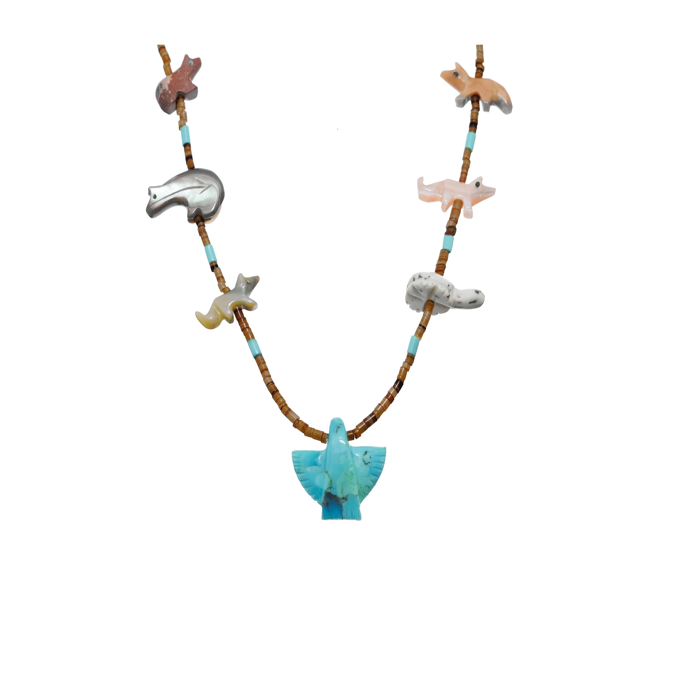 Fetishes Necklace, Multistones carved animals, silver clasp. | Harpo Paris