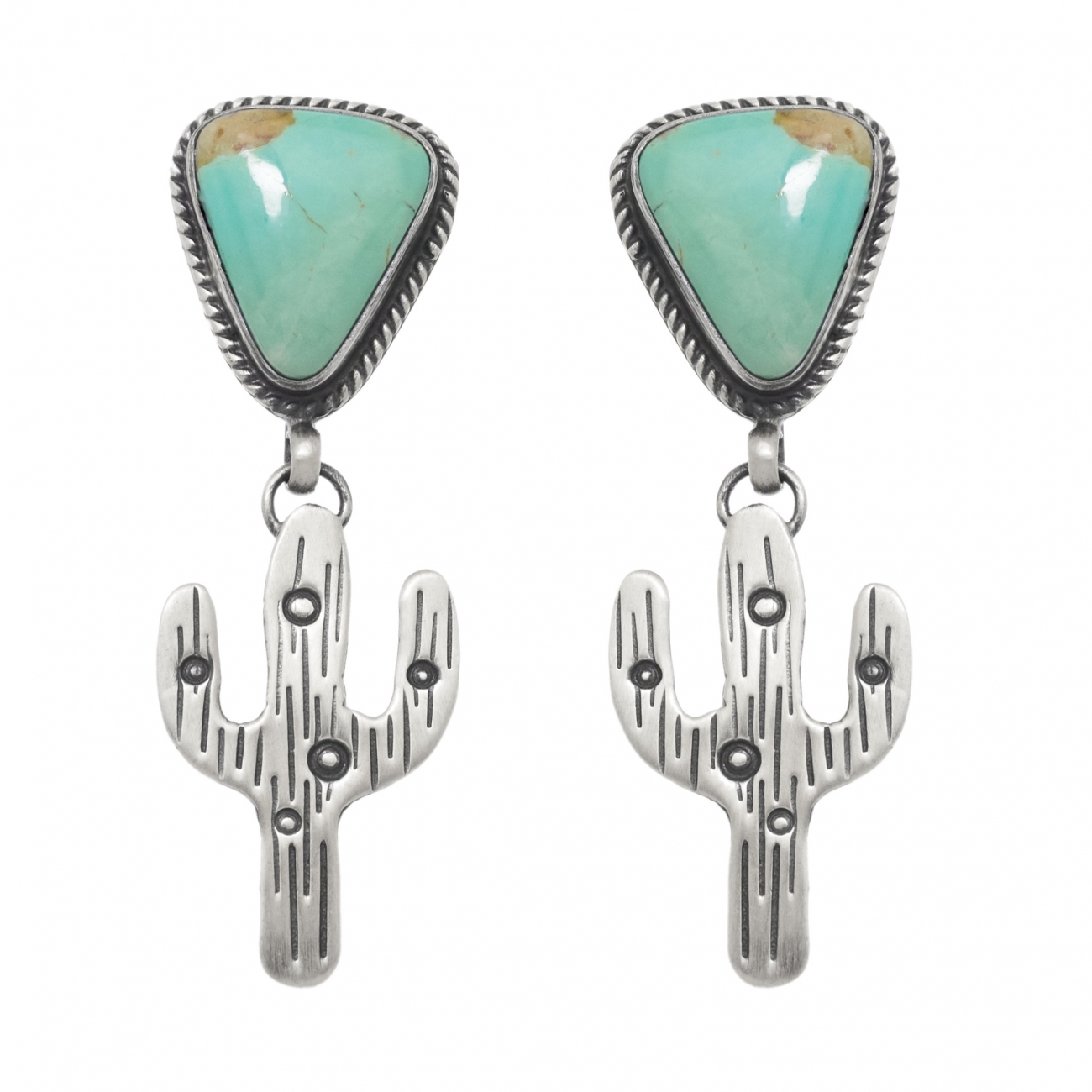 Boucles d'oreilles Harpo Paris BO249 cactus en turquoise et argent