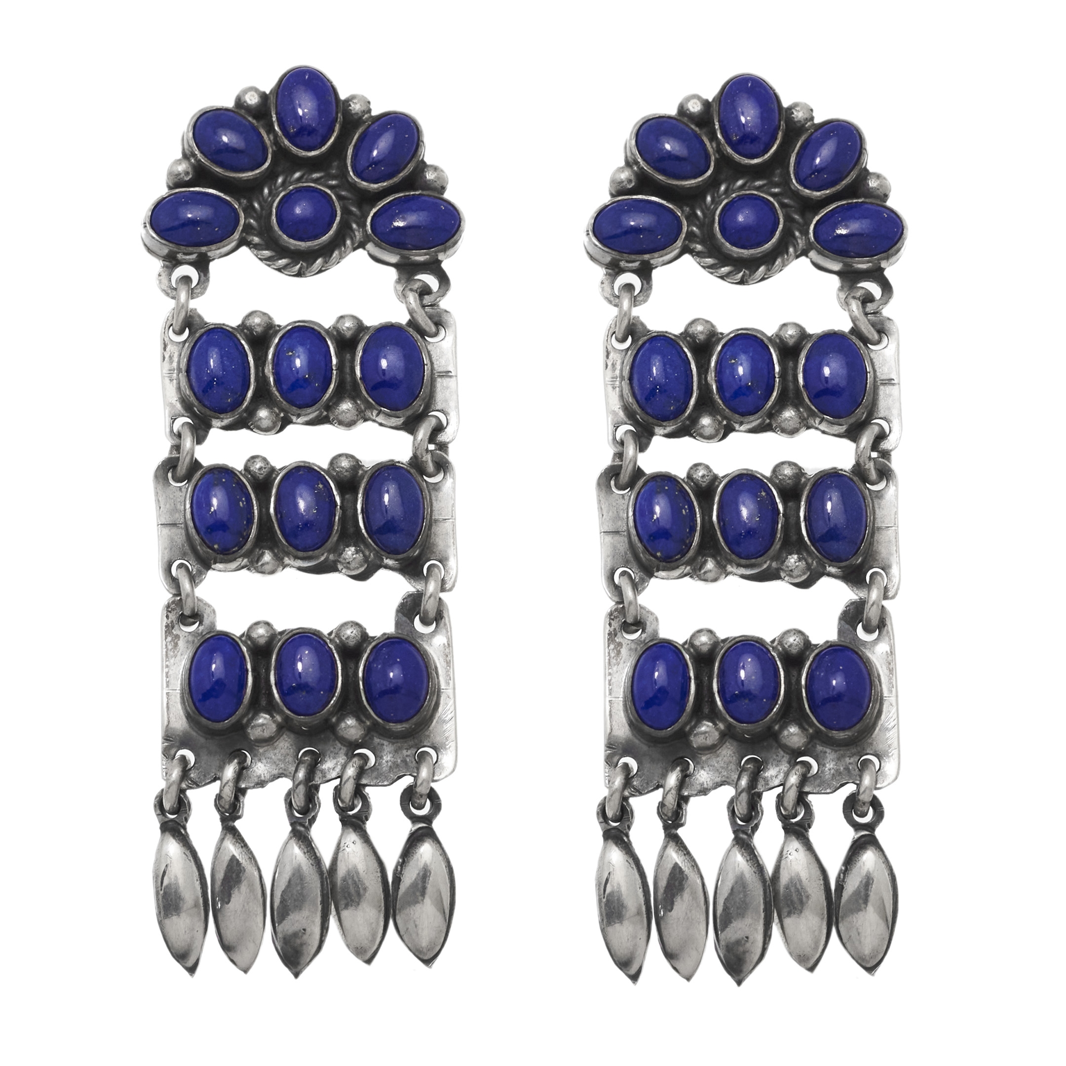 Multi-row earrings made of lapis-lazuli set in sterling silver, BO270 - Harpo Paris