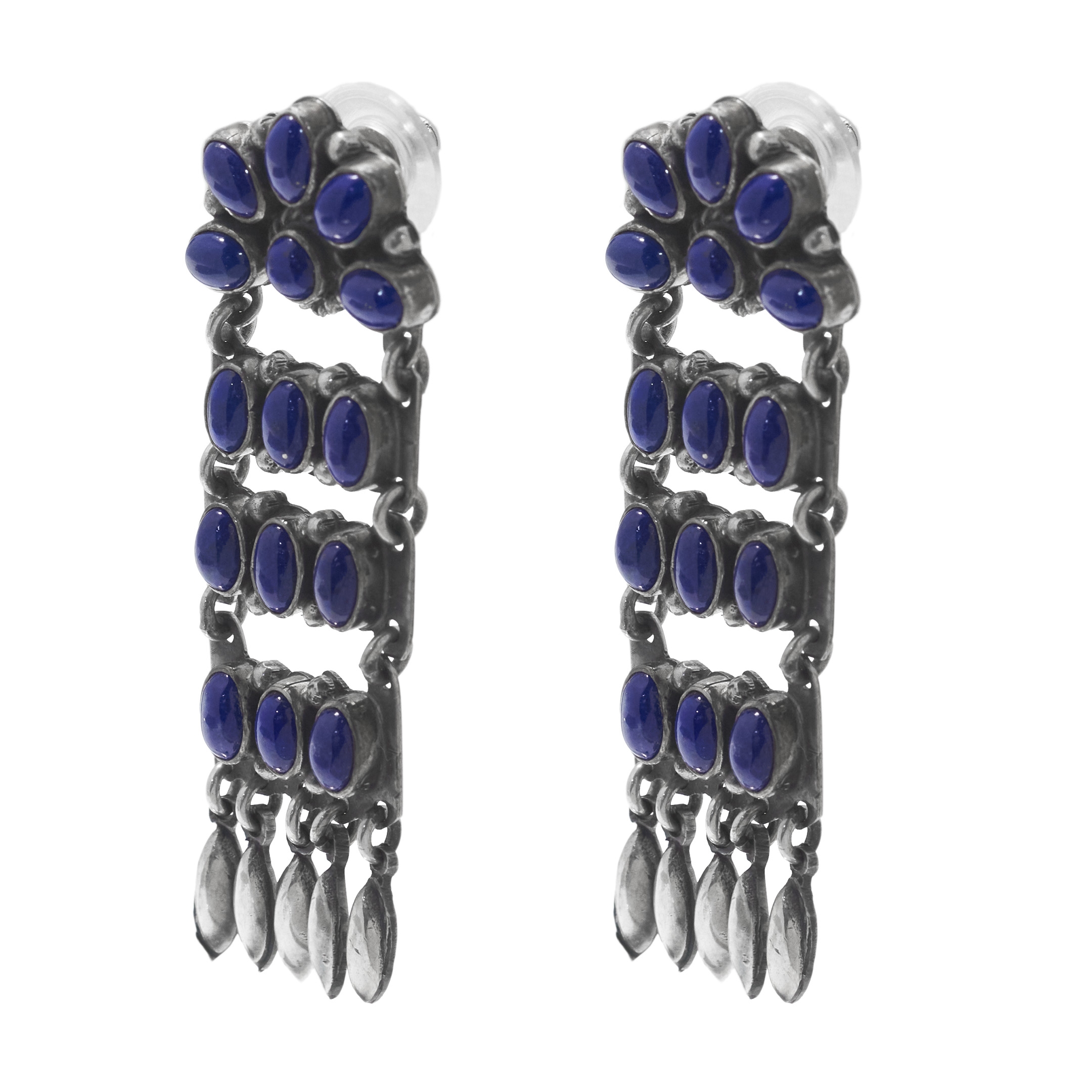 Multi-row earrings made of lapis-lazuli set in sterling silver, BO270 - Harpo Paris