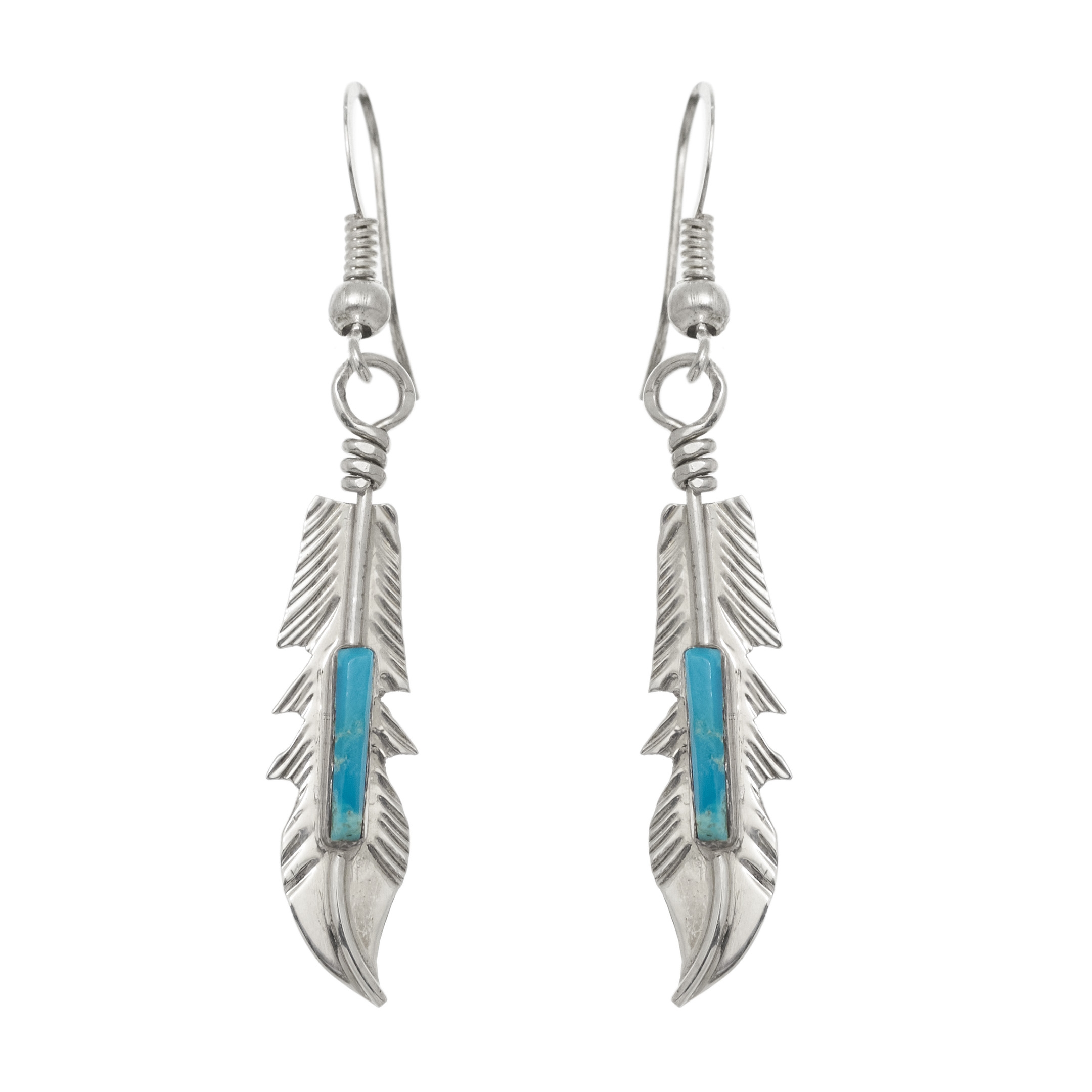 Boucles d'oreilles Navajo Plume, Turquoise et argent. | Harpo Paris