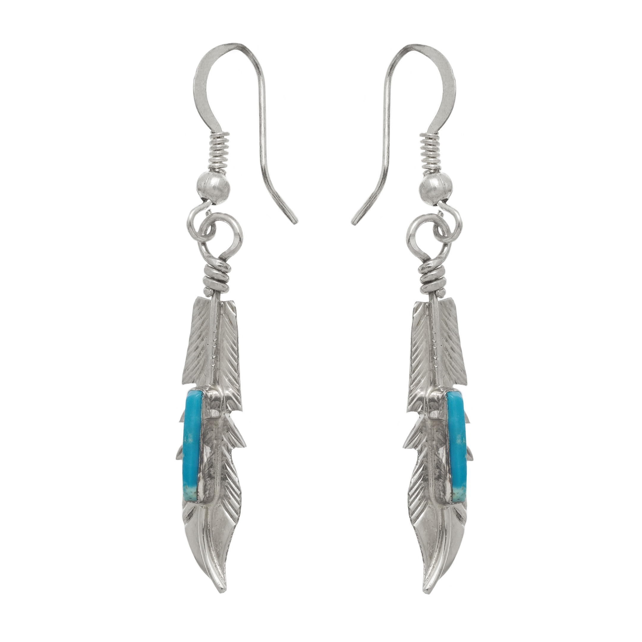 Boucles d'oreilles Navajo Plume, Turquoise et argen BOw86 - Harpo Paris
