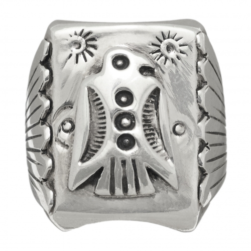 Navajo eagle ring in silver BA541 - Harpo Paris