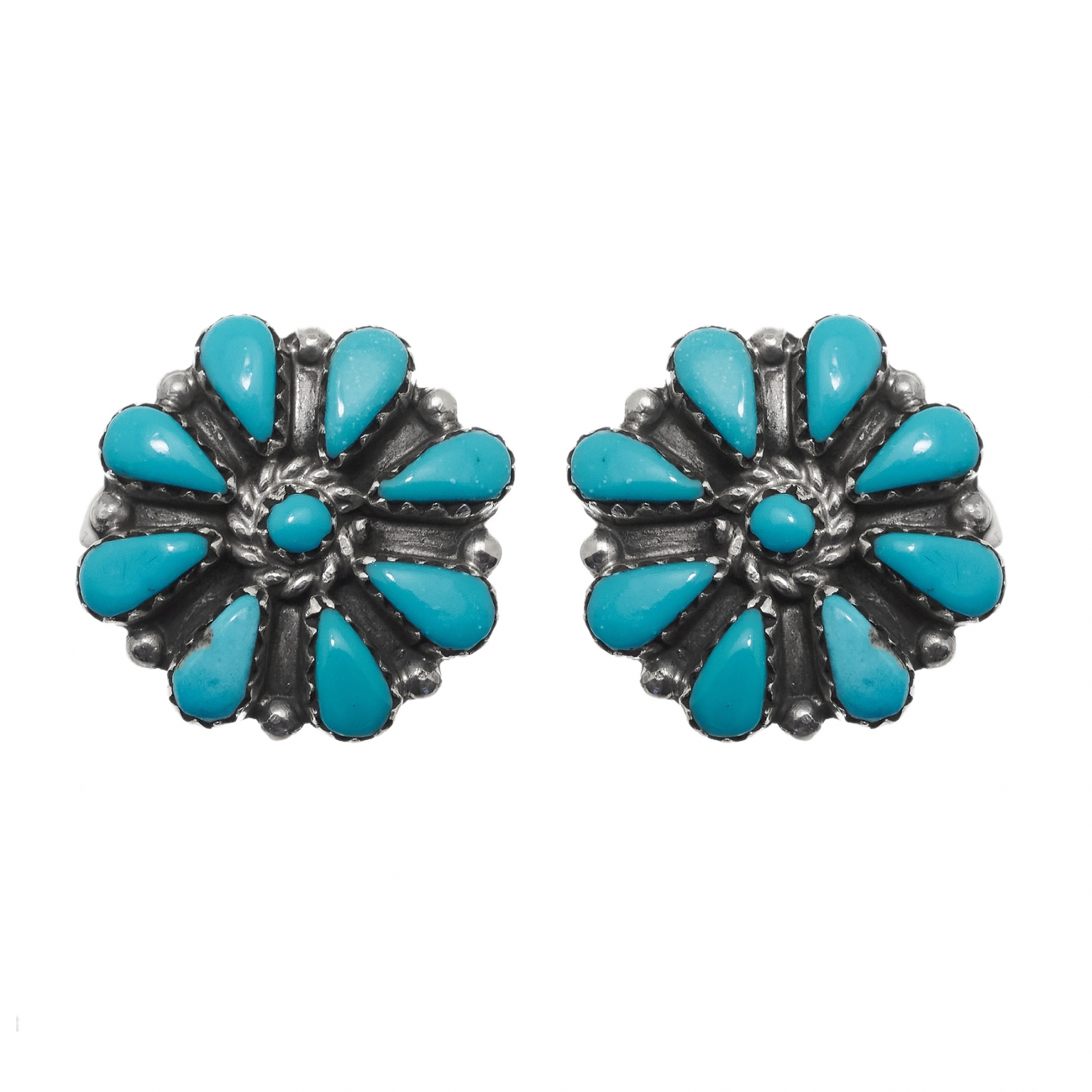 Harpo Paris earrings BO311 flowers in turquoise and silver