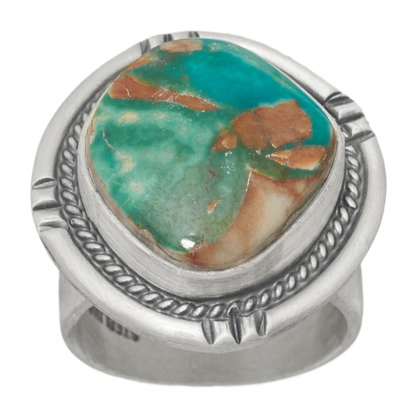 Navajo ring for men BA1038 in turquoise and mat silver - Harpo Paris