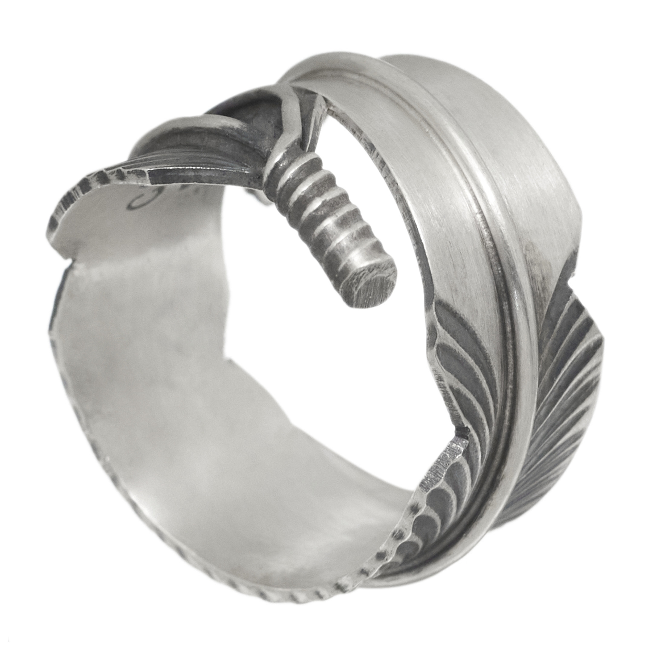 Bague Navajo, plume en argent mat, BA1048 - Harpo Paris