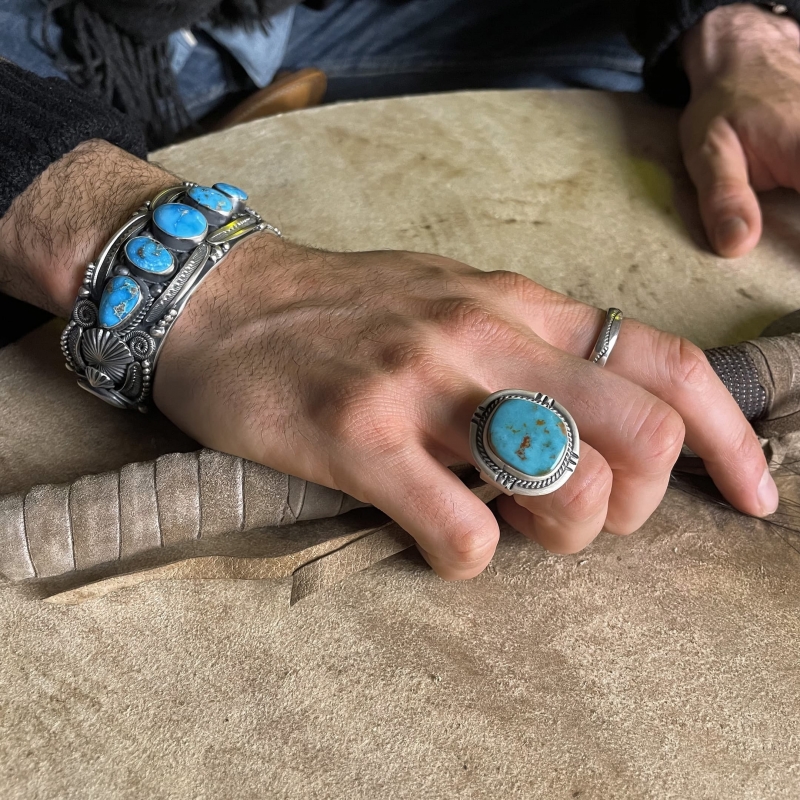 Navajo ring for men BA1041 in turquoise and silver - Harpo Paris