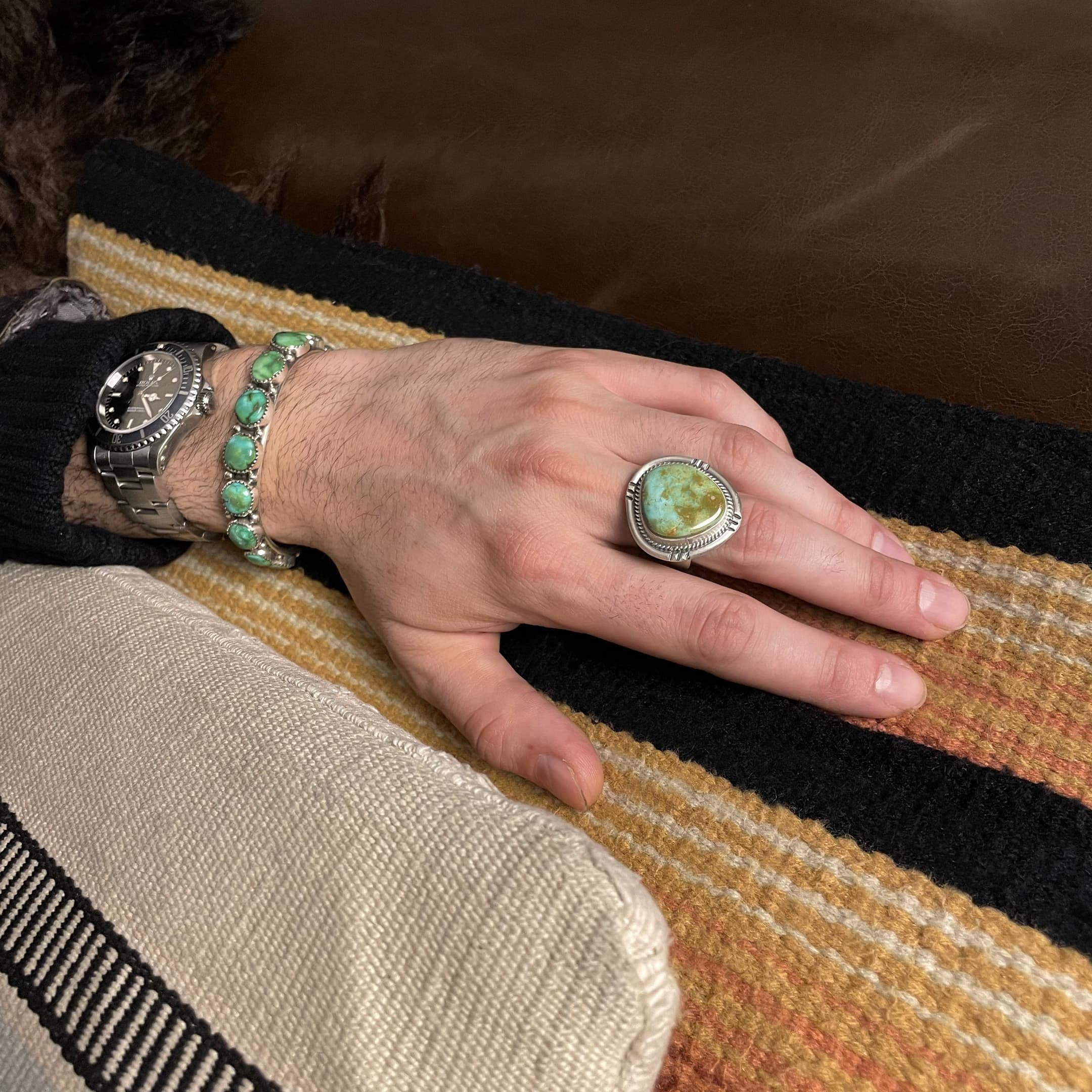 Navajo bracelet with Sonoran turquoises, BR674 - Harpo Paris