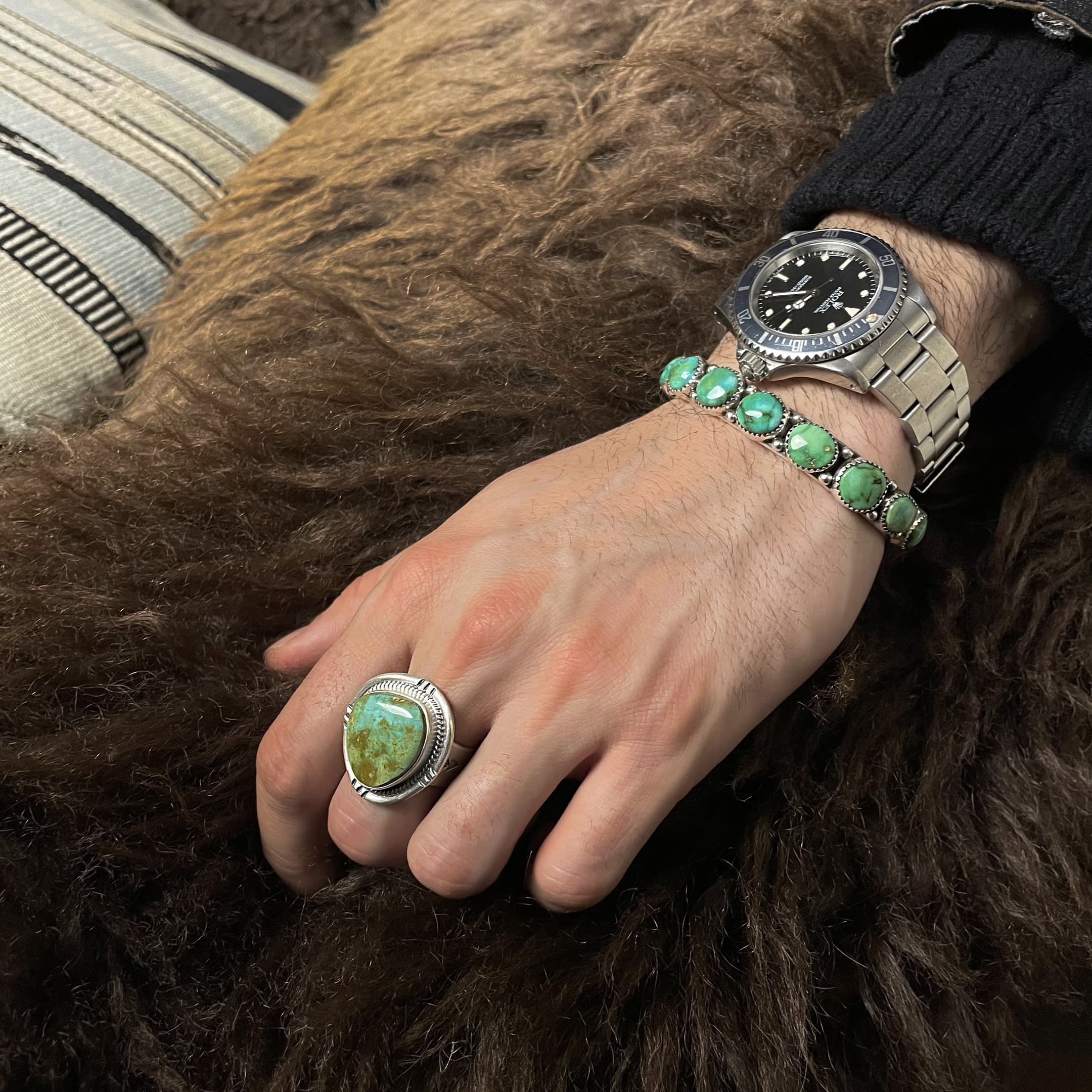 Navajo bracelet with Sonoran turquoises, BR674 - Harpo Paris