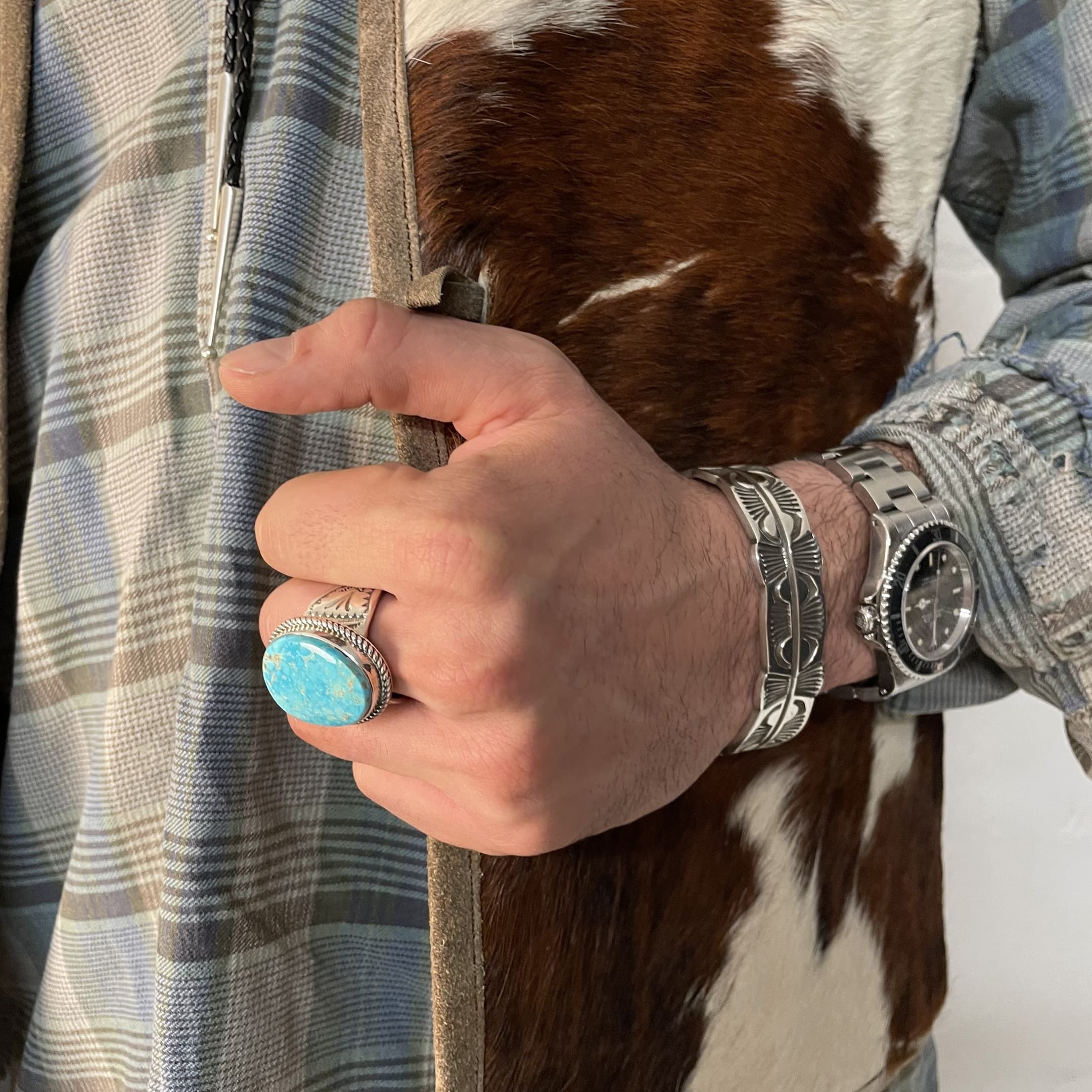 Bracelet Navajo pour homme en argent massif estampé, BR655 - Harpo Paris