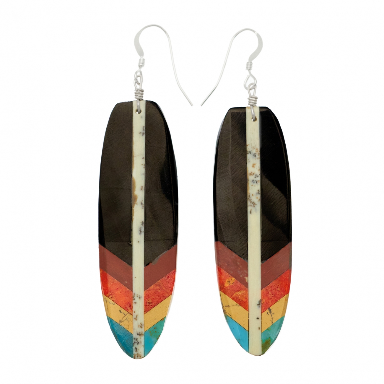 Boucles d'oreilles Harpo Paris BO316 plumes en marqueterie de pierres